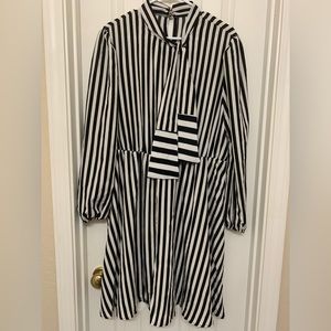 Floerns Women's Striped, Long Sleeve, Tie Neck, A Line Dress Black and White